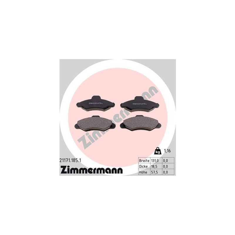ZIMMERMANN 21171.185.1 Brzdové platničky Predné pre