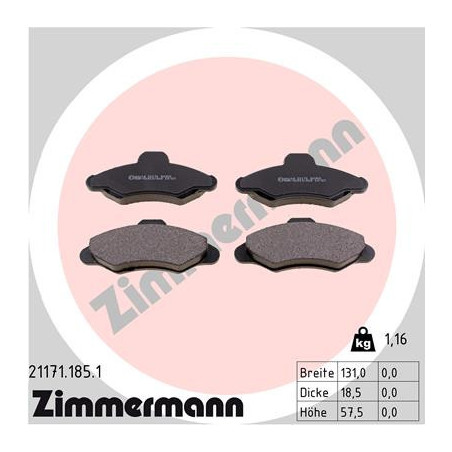 ZIMMERMANN 21171.185.1 Plaquettes de frein Avant pour