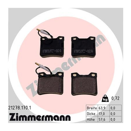 ZIMMERMANN 21278.170.1 Brzdové destičky Zadní pro