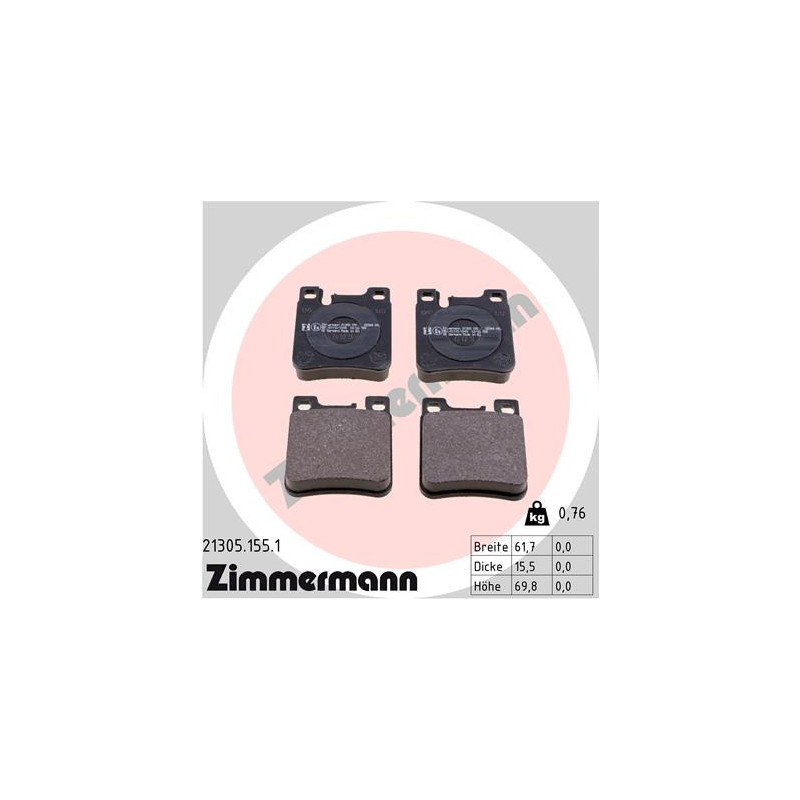 ZIMMERMANN 21305.155.1 Klocki hamulcowe Tył dla