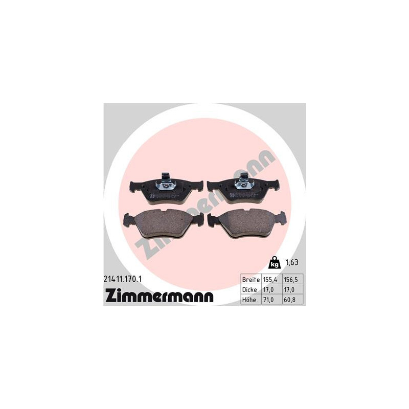 ZIMMERMANN 21411.170.1 Bremsbeläge Vorne für
