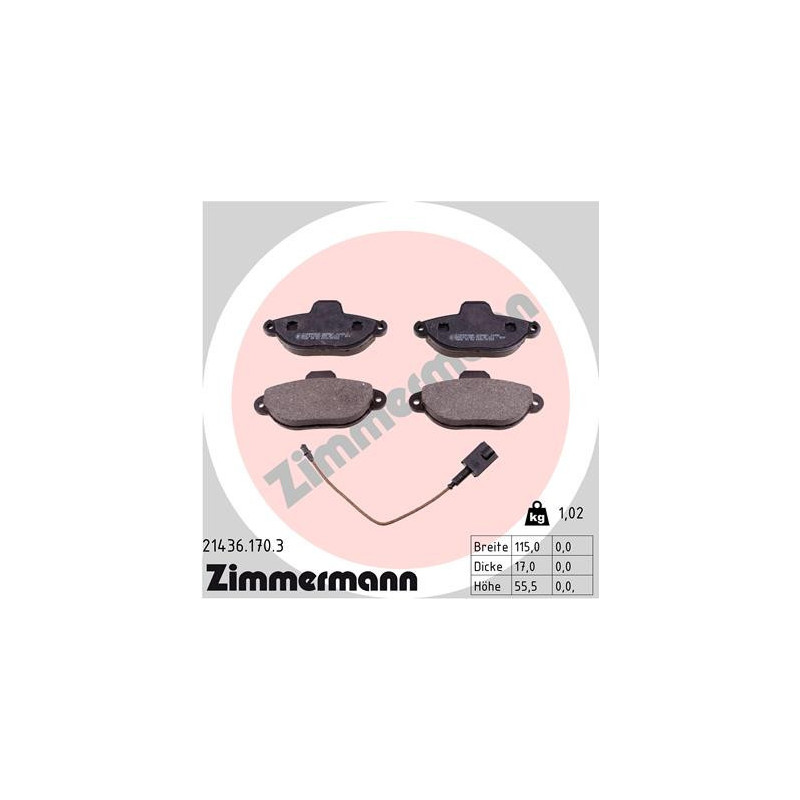 ZIMMERMANN 21436.170.3 Klocki hamulcowe Przód dla
