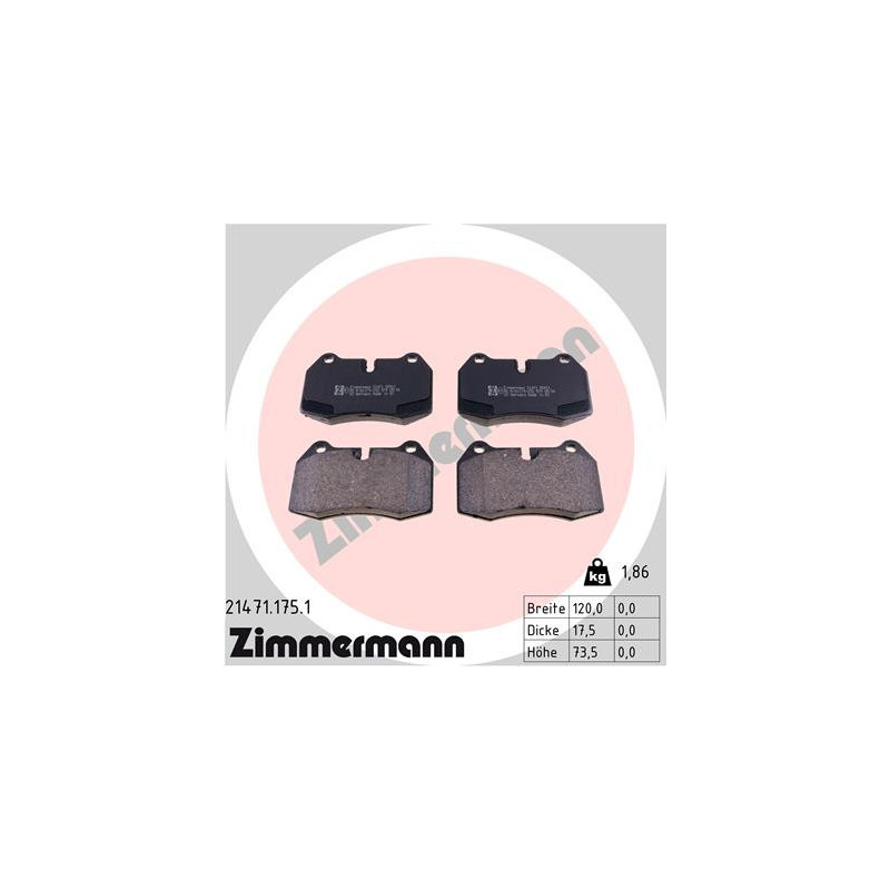 ZIMMERMANN 21471.175.1 Klocki hamulcowe Przód dla