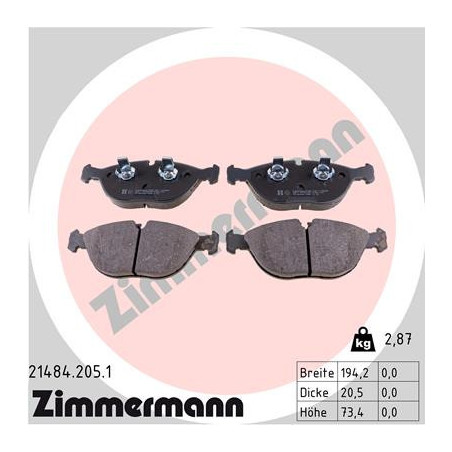 ZIMMERMANN 21484.205.1 Brzdové destičky Přední pro