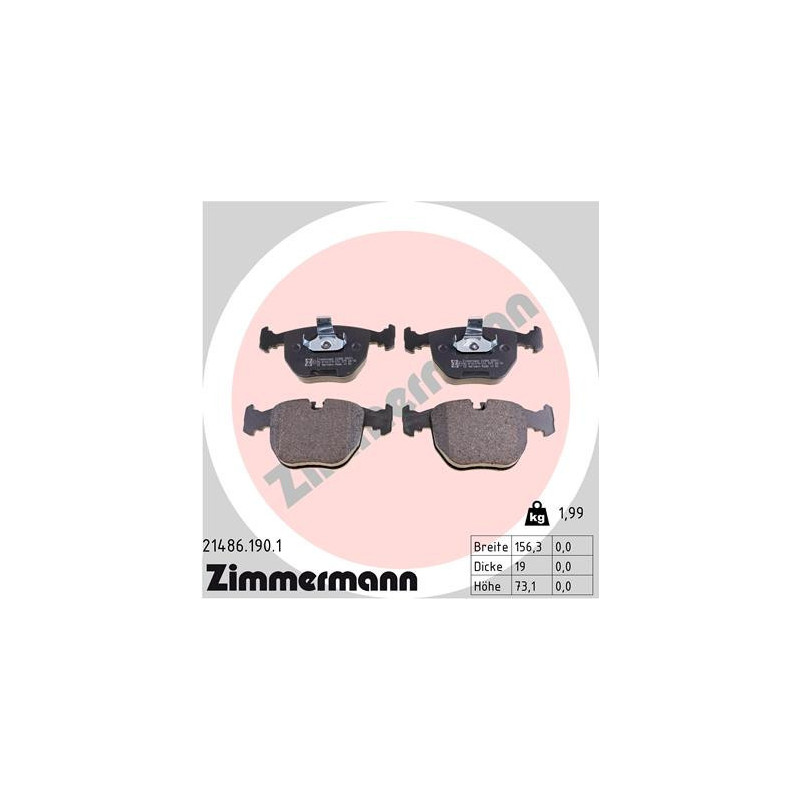 ZIMMERMANN 21486.190.1 Klocki hamulcowe Przód dla