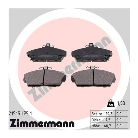ZIMMERMANN 21515.175.1 Brzdové destičky Přední pro