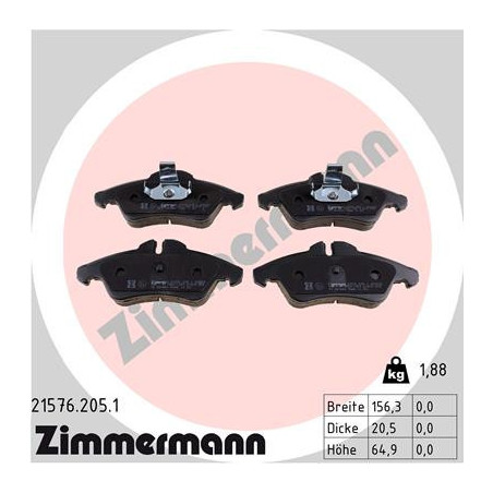ZIMMERMANN 21576.205.1 Brzdové destičky Přední pro