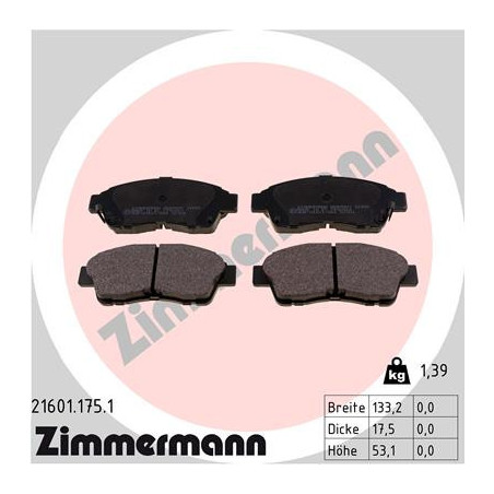 ZIMMERMANN 21601.175.1 Brzdové destičky Přední pro