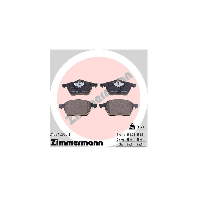ZIMMERMANN 21624.200.1 Plaquettes de frein Avant pour