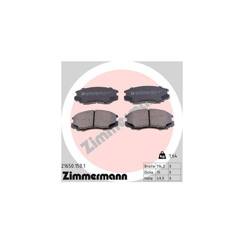 ZIMMERMANN 21650.150.1 Brzdové destičky Přední pro