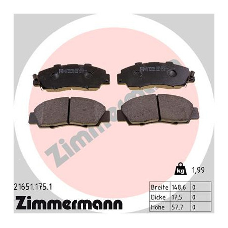 ZIMMERMANN 21651.175.1 Brake Pads Set Front for