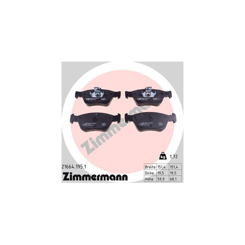 ZIMMERMANN 21664.195.1 Klocki hamulcowe Przód dla