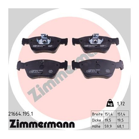 ZIMMERMANN 21664.195.1 Brzdové destičky Přední pro