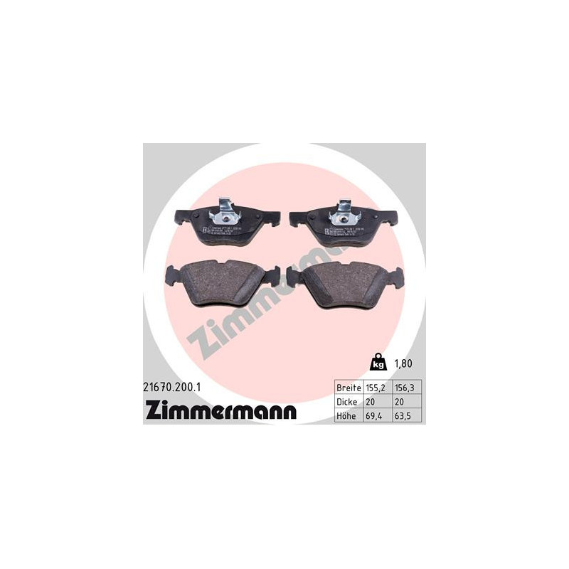 ZIMMERMANN 21670.200.1 Brzdové destičky Přední pro
