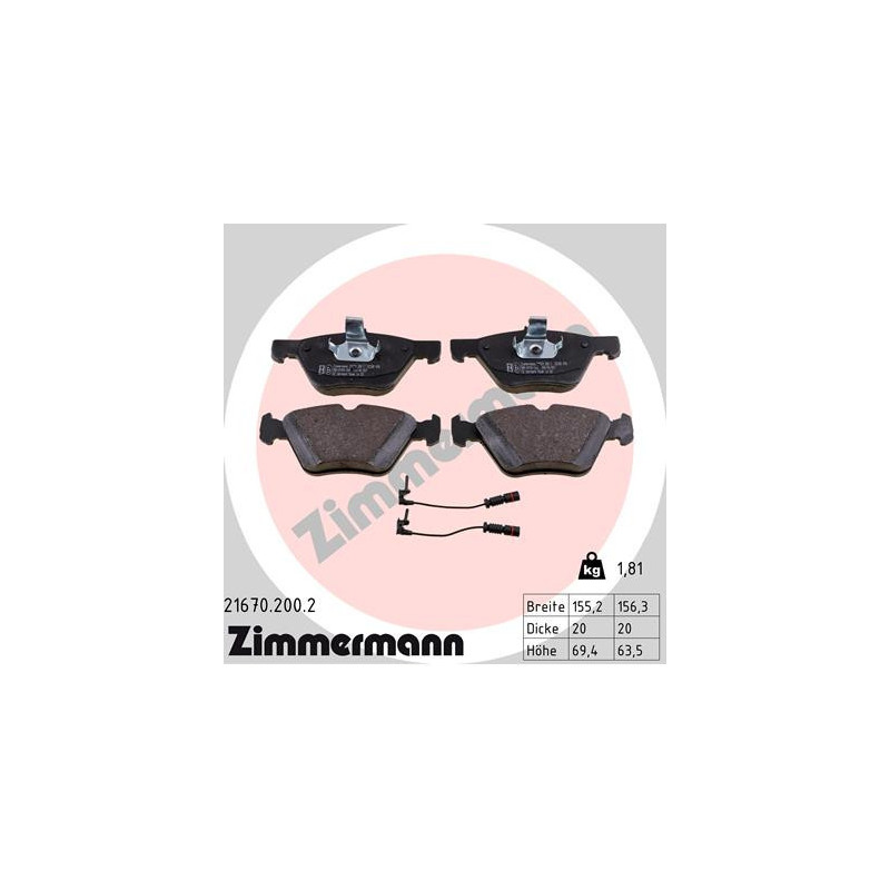ZIMMERMANN 21670.200.2 Plaquettes de frein Avant pour
