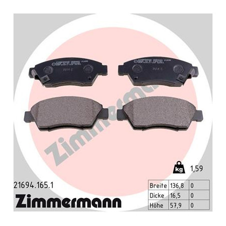 ZIMMERMANN 21694.165.1 Klocki hamulcowe Przód dla