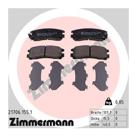 ZIMMERMANN 21706.155.1 Pastillas de freno Trasero para