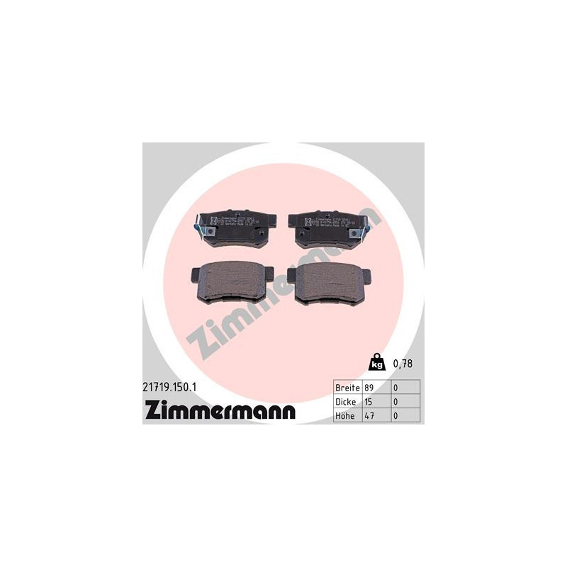 ZIMMERMANN 21719.150.1 Brzdové destičky Zadní pro