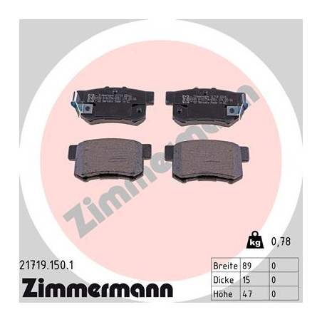 ZIMMERMANN 21719.150.1 Bremsbeläge Hinten für