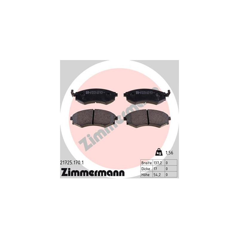 ZIMMERMANN 21725.170.1 Brzdové destičky Přední pro