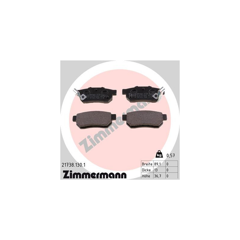 ZIMMERMANN 21738.130.1 Brzdové destičky Zadní pro