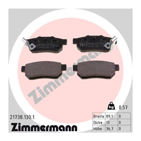 ZIMMERMANN 21738.130.1 Plaquettes de frein Arrière pour