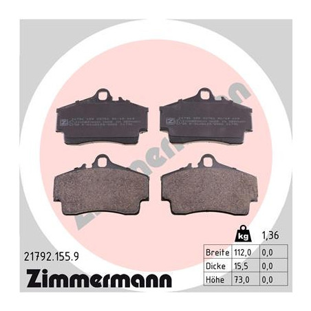 ZIMMERMANN 21792.155.9 Pastillas de freno Trasero para