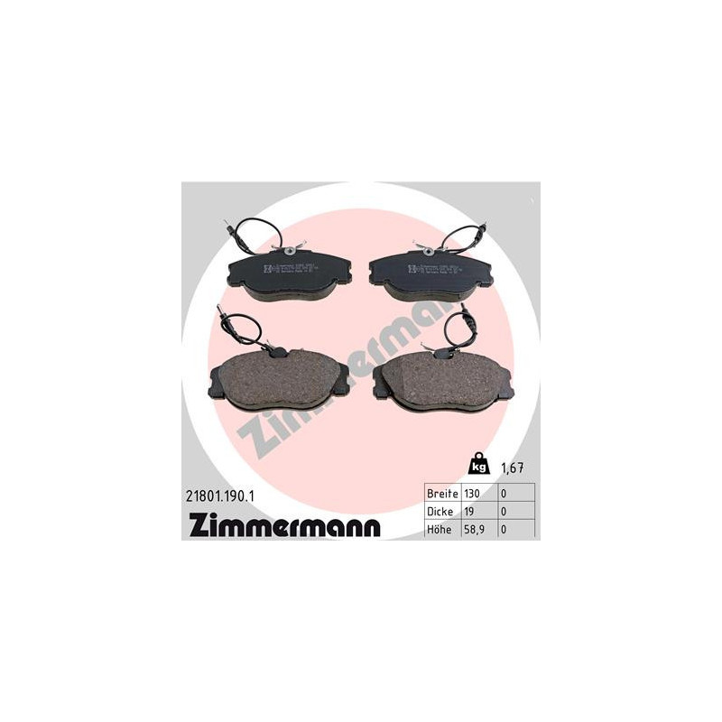 ZIMMERMANN 21801.190.1 Klocki hamulcowe Przód dla