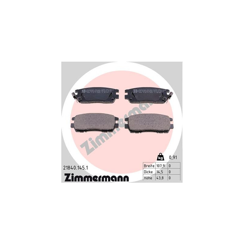 ZIMMERMANN 21840.145.1 Brzdové destičky Zadní pro