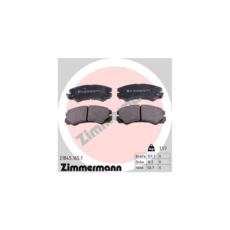 ZIMMERMANN 21845.165.1 Brake Pads Set Front for