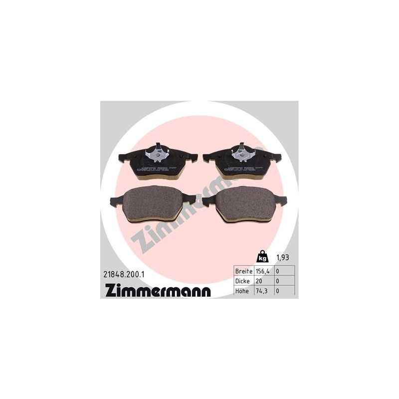 ZIMMERMANN 21848.200.1 Brake Pads Set Front for