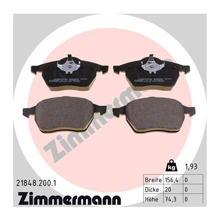 ZIMMERMANN 21848.200.1 Brzdové platničky Predné pre