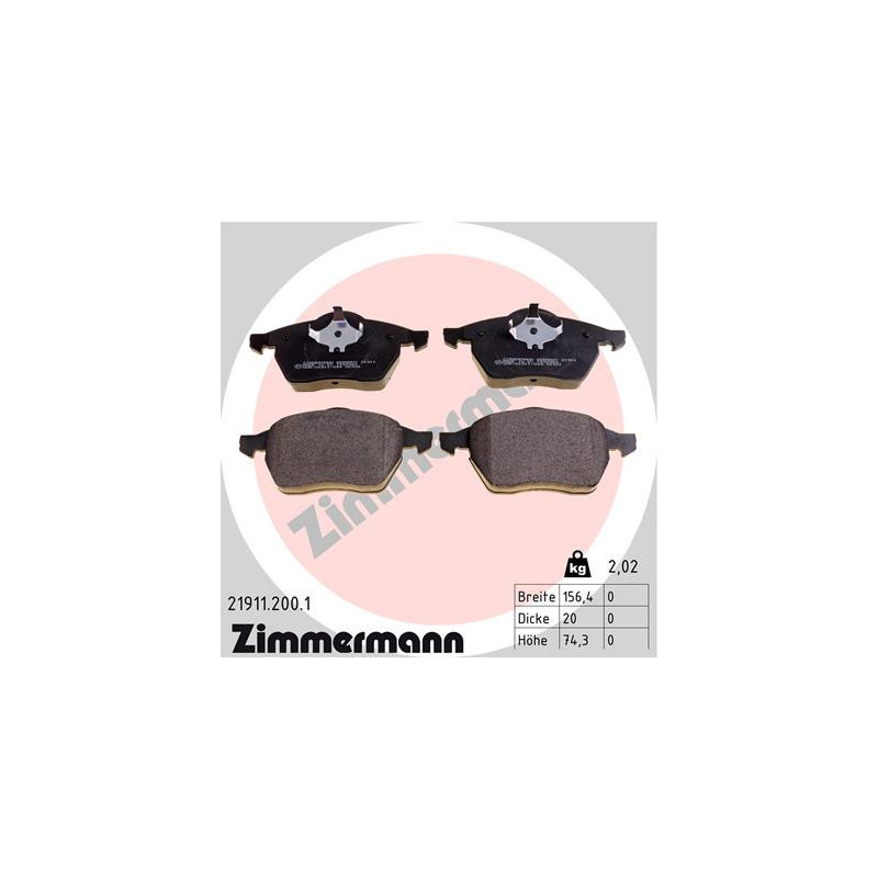 ZIMMERMANN 21911.200.1 Brzdové destičky Přední pro
