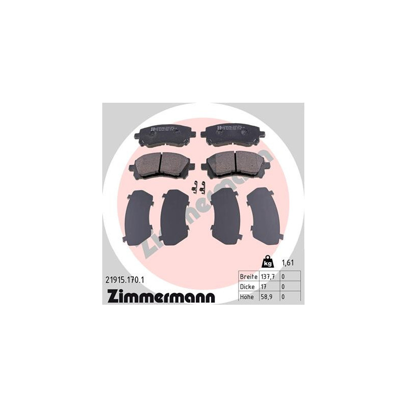 ZIMMERMANN 21915.170.1 Pastiglie freno Anteriore per