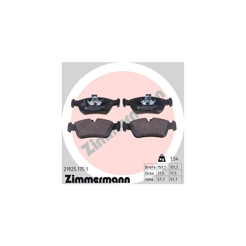ZIMMERMANN 21925.175.1 Brake Pads Set Front for