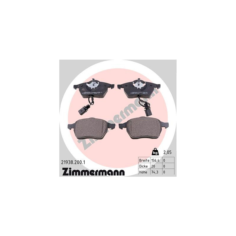 ZIMMERMANN 21938.200.1 Plaquettes de frein Avant pour