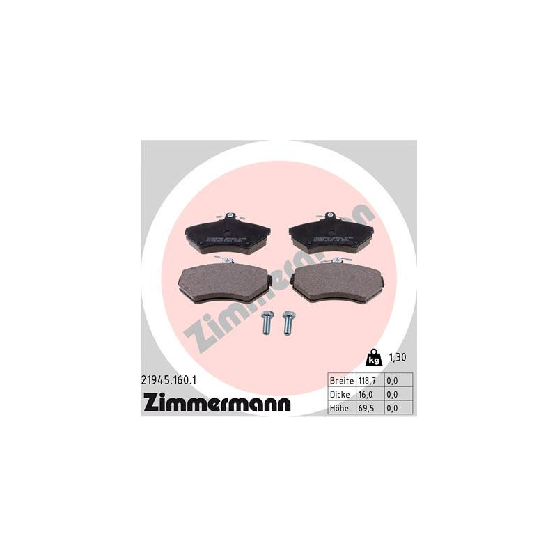 ZIMMERMANN 21945.160.1 Brake Pads Set Front for