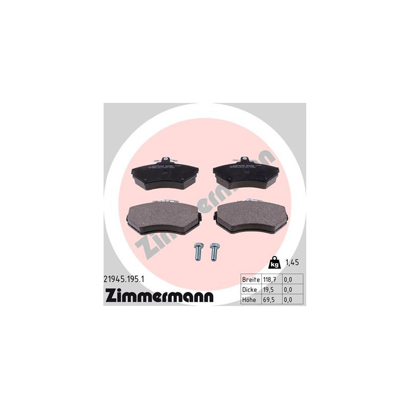 ZIMMERMANN 21945.195.1 Klocki hamulcowe Przód dla