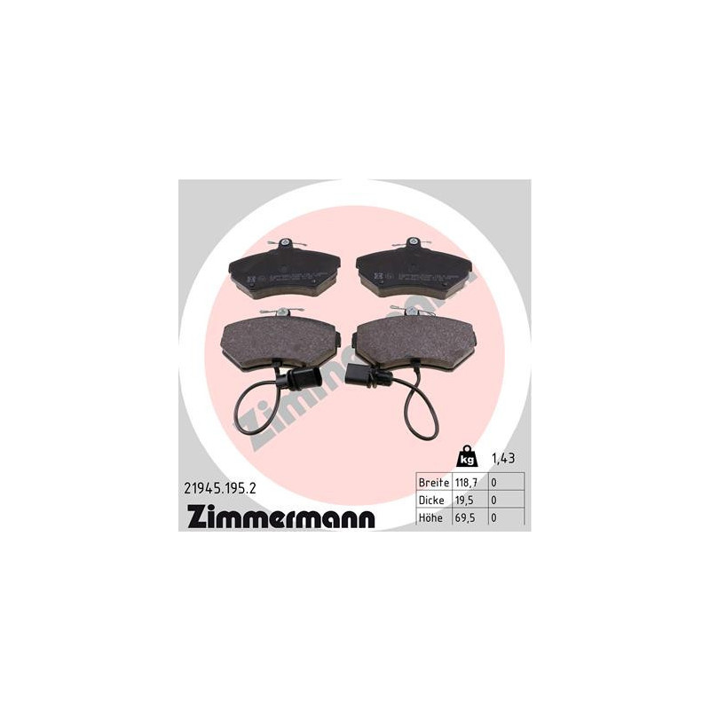 ZIMMERMANN 21945.195.2 Plaquettes de frein