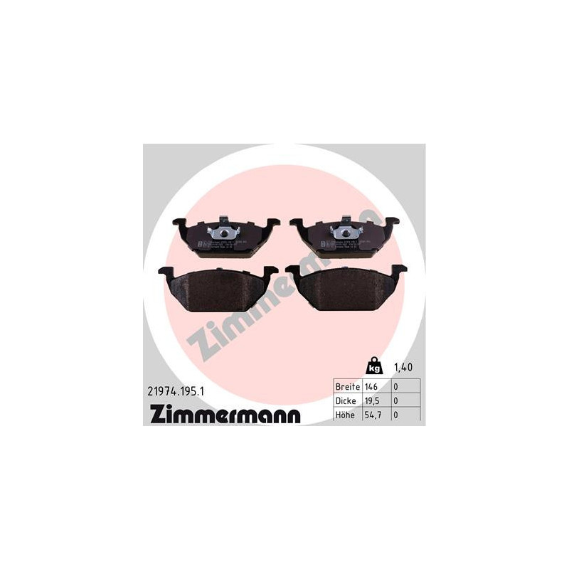 ZIMMERMANN 21974.195.1 Brzdové destičky Přední pro