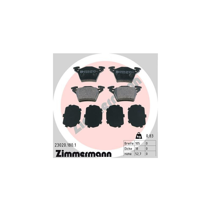 ZIMMERMANN 23020.180.1 Bremsbeläge Hinten für