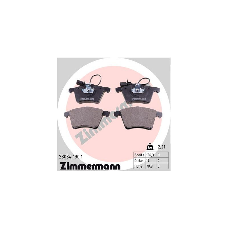 ZIMMERMANN 23034.190.1 Brzdové destičky Přední pro