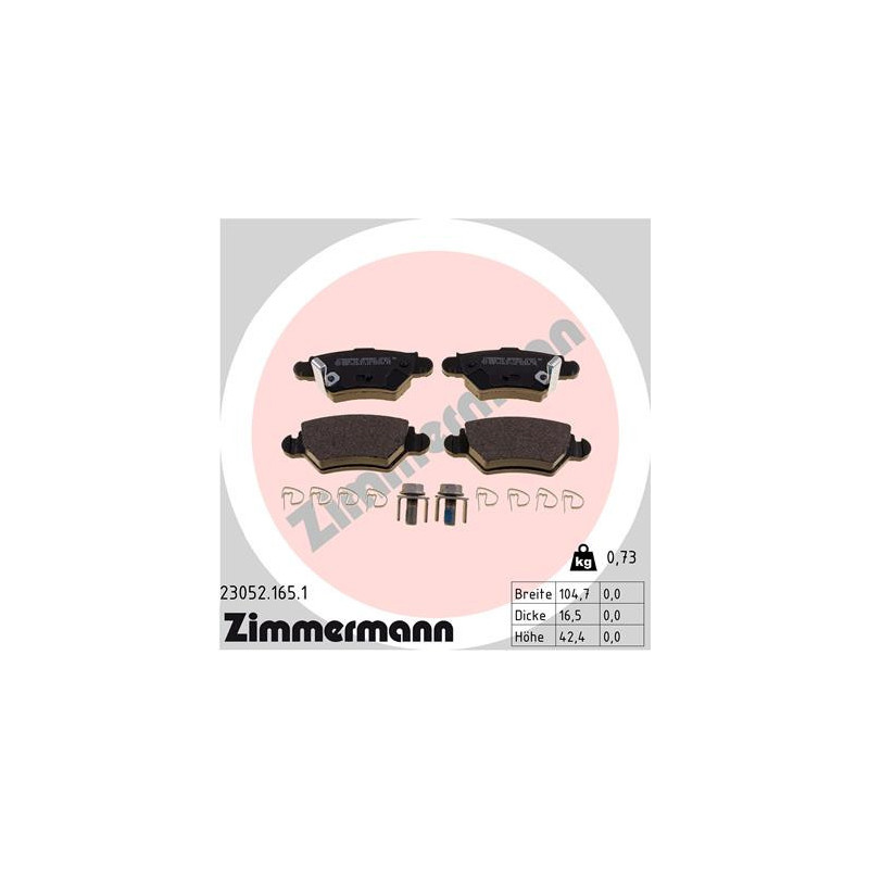 ZIMMERMANN 23052.165.1 Plaquettes de frein Arrière pour