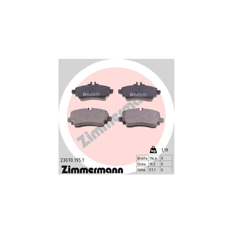ZIMMERMANN 23070.195.1 Brake Pads Set Front for