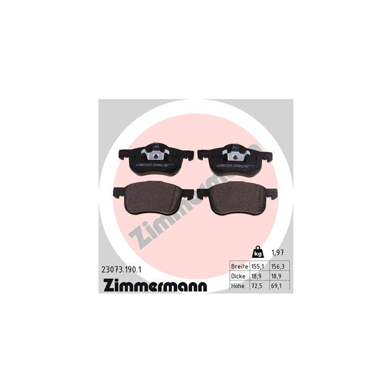 ZIMMERMANN 23073.190.1 Brake Pads Set Front for