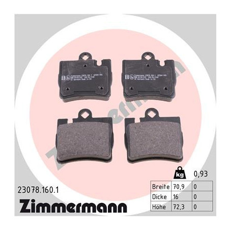 ZIMMERMANN 23078.160.1 Bremsbeläge Hinten für