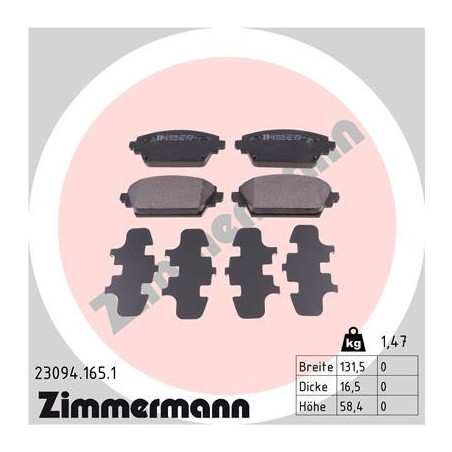 ZIMMERMANN 23094.165.1 Brzdové destičky Přední pro