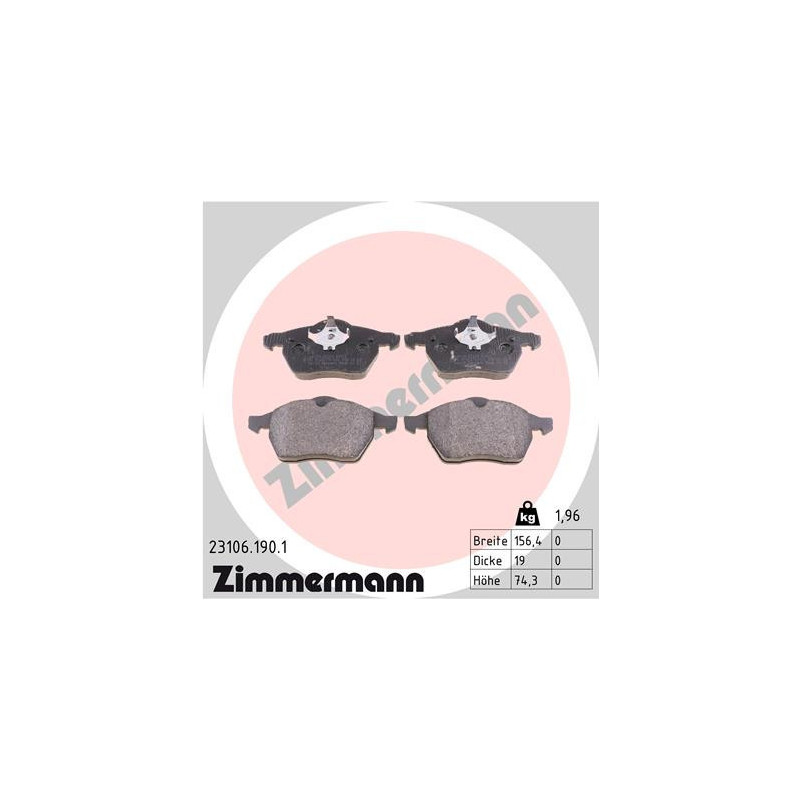 ZIMMERMANN 23106.190.1 Brzdové destičky Přední pro