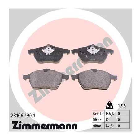 ZIMMERMANN 23106.190.1 Brake Pads Set Front for