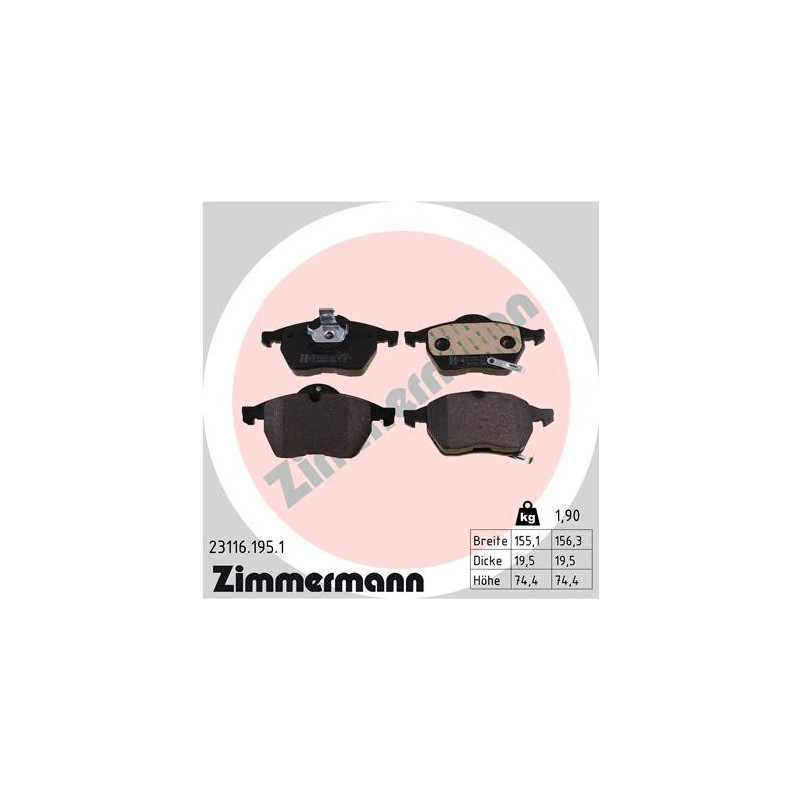 ZIMMERMANN 23116.195.1 Brzdové destičky Přední pro